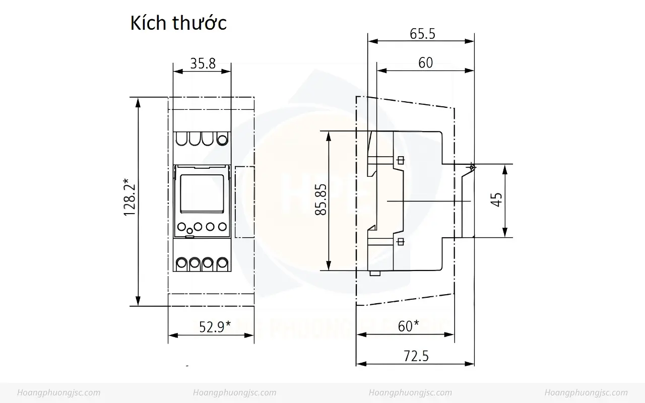 Kích thước công tắc thời gian 1 kênh 16A Timer SIMPLEXA 601