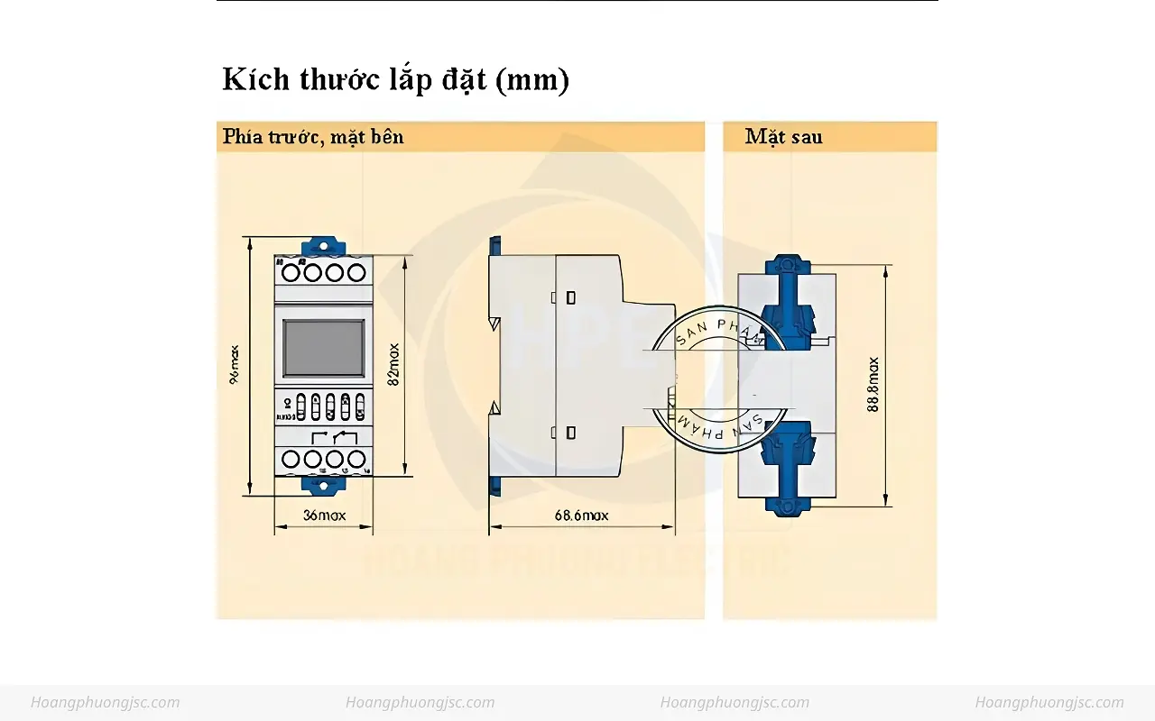 Kích thước lắp đặt công tắc hẹn giờ chu kỳ tháng - Timer tháng NKG-5