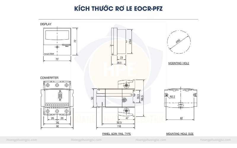 Kích thước rơ le điện rử EOCR-PEZ Schneider Kích thước rơ le điện rử EOCR-PEZ Schneider
