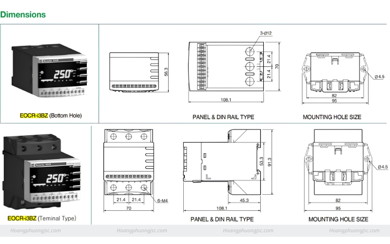Kích thước rơ le điện rử EOCR-i3BZ Schneider