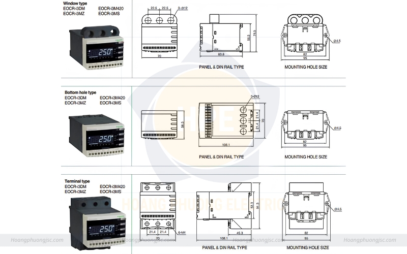 Kích thước rơ le điện rử EOCR-i3DM Schneider