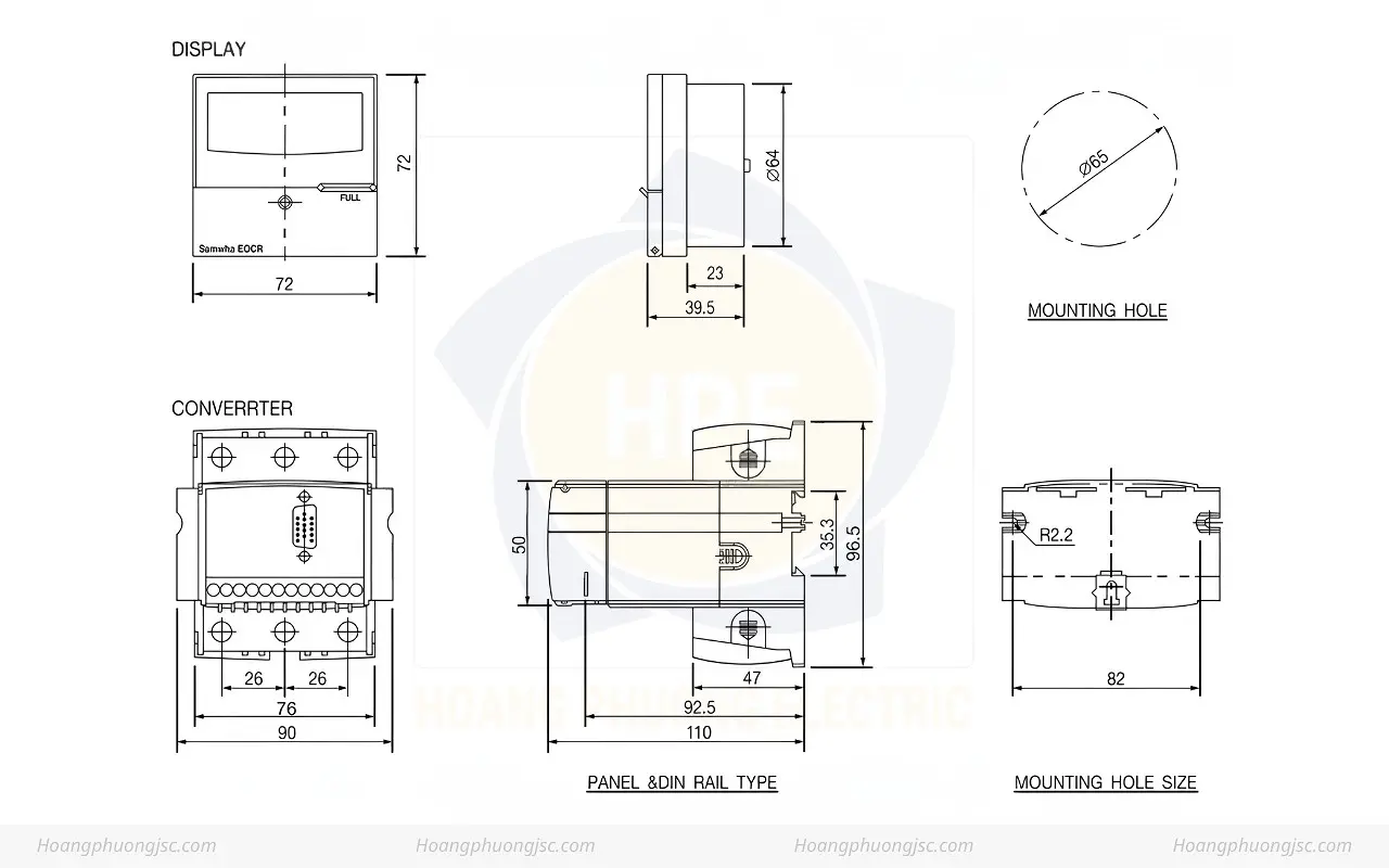 Kích thước rơ le điện rử EOCRPFZ-WRDUT Schneider Kích thước rơ le điện rử EOCRPFZ-WRDUT Schneider
