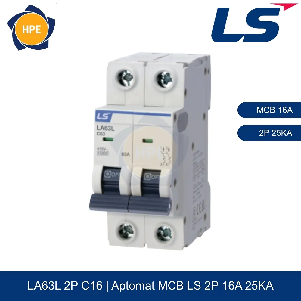 LA63L 2P 16A | Aptomat MCB 2P 16A 25kA LS