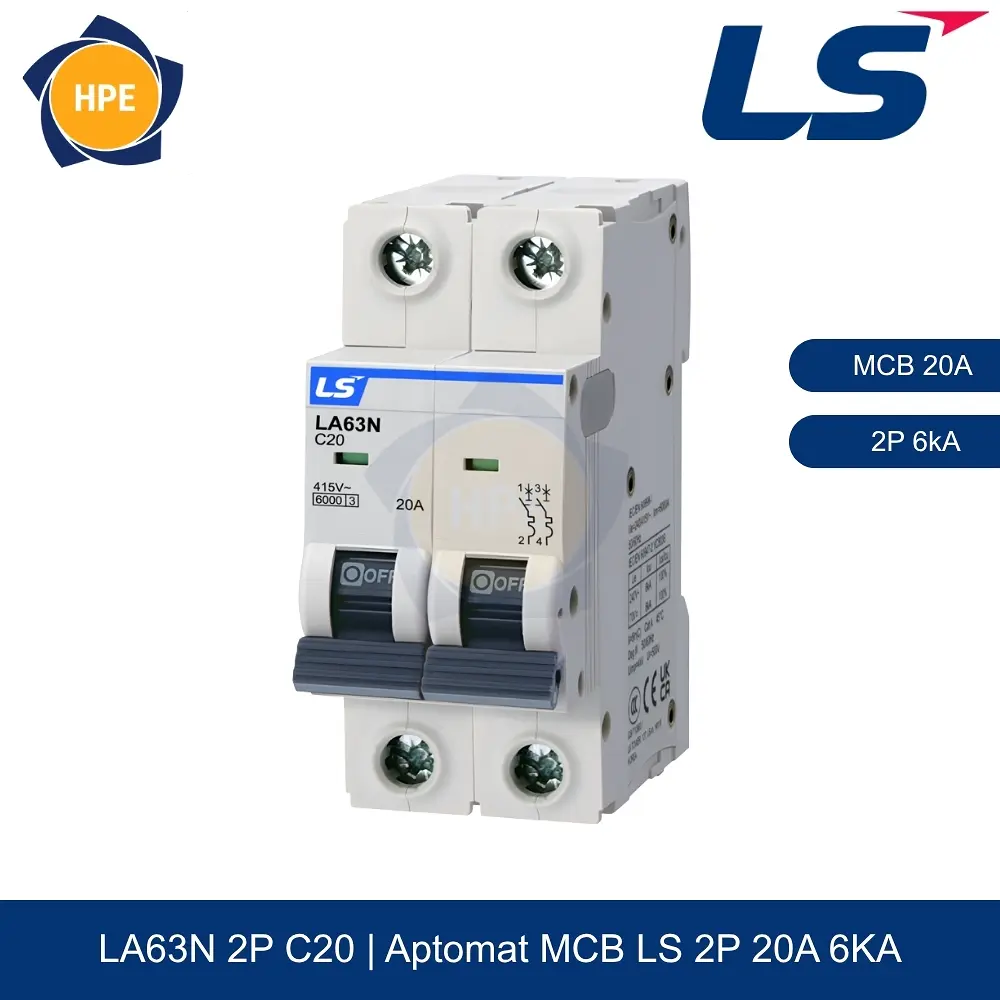 LA63N 2P 20A | Aptomat MCB 2P 20A 6kA LS