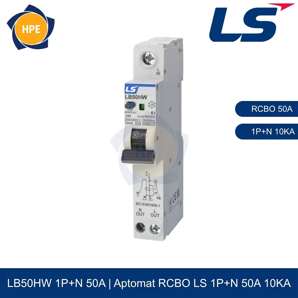 LB50HW 1P+N 50A | Aptomat chống giật RCBO 1P+N 50A 10kA LS