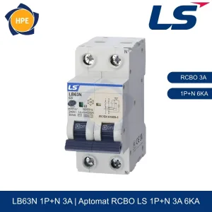 LB63N 1P+N 3A | Aptomat chống giật RCBO 1P+N 3A 6kA LS