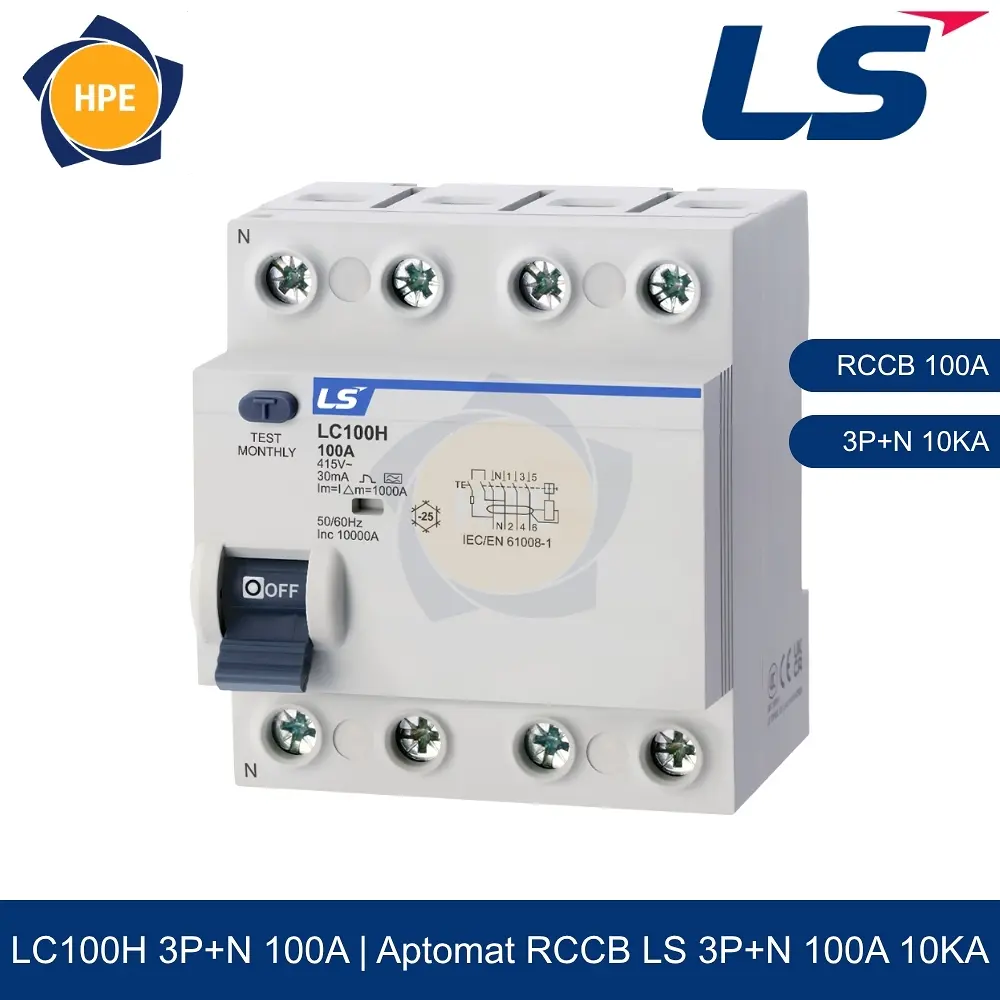LC100H 3P+N 100A | Aptomat chống giật RCCB 3P+N 100A 10kA LS