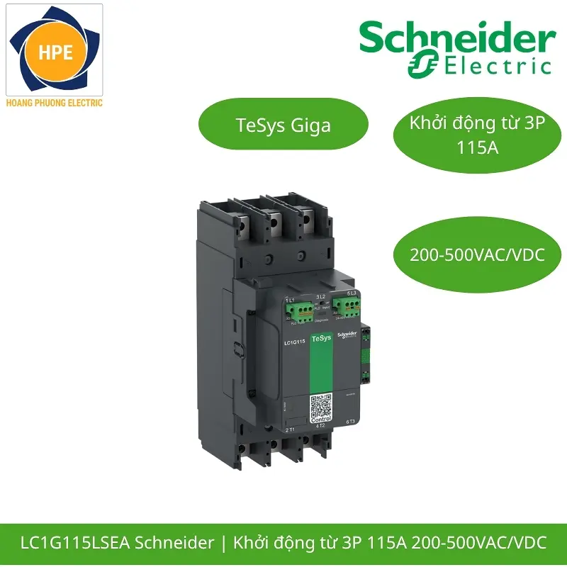 LC1G115LSEA Schneider – Contactor TeSys Giga 115A 3P Cuộn Hút 200-500VAC/DC