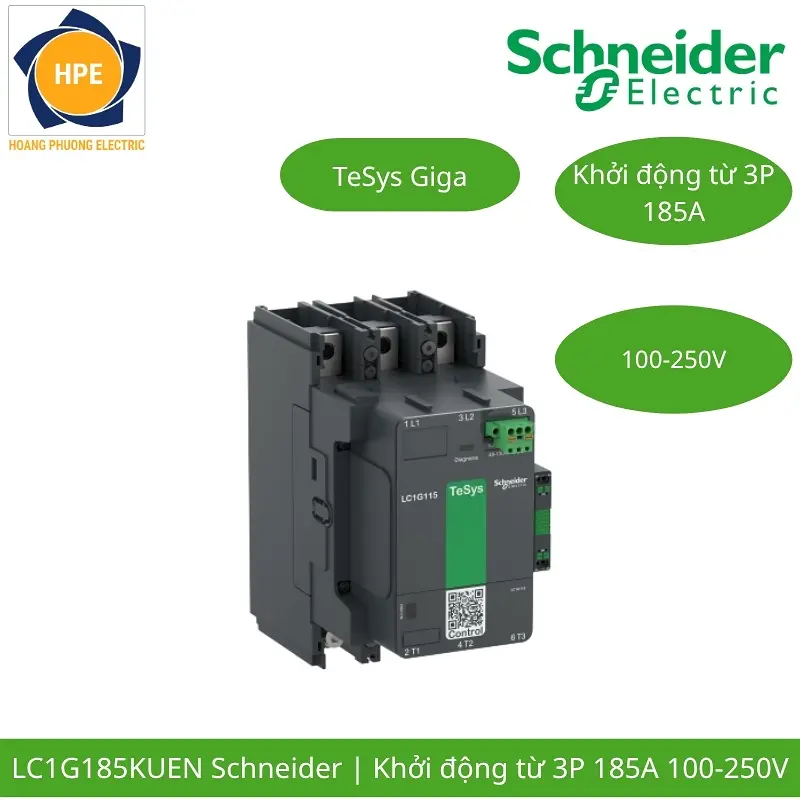 LC1G185KUEN Schneider – Contactor TeSys Giga 185A 3P Cuộn Hút 100-250VAC/DC