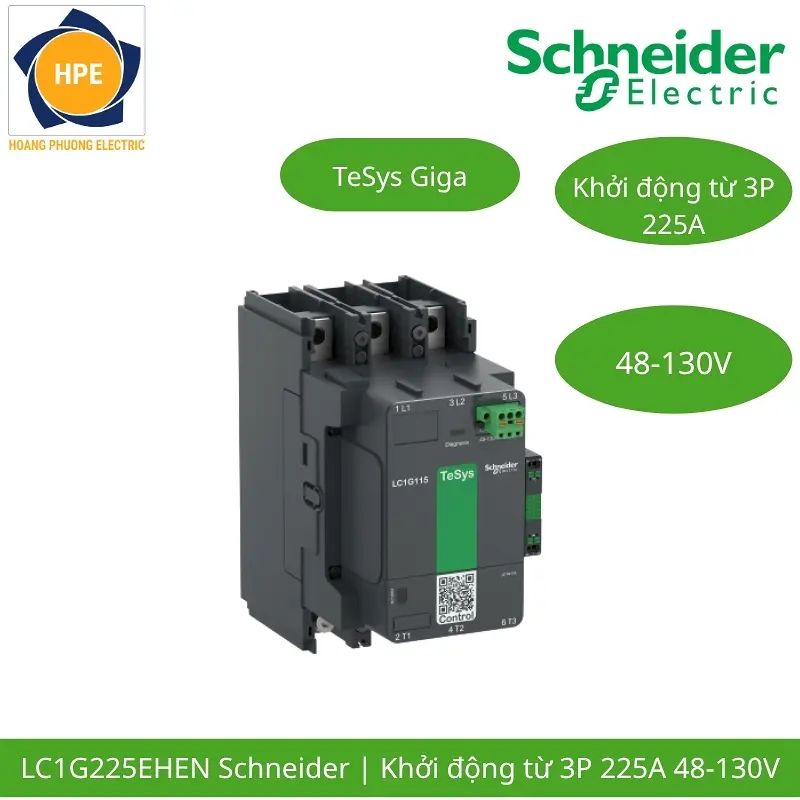 LC1G225EHEN Schneider – Contactor TeSys Giga 225A 3P Cuộn Hút 48-130VAC/DC