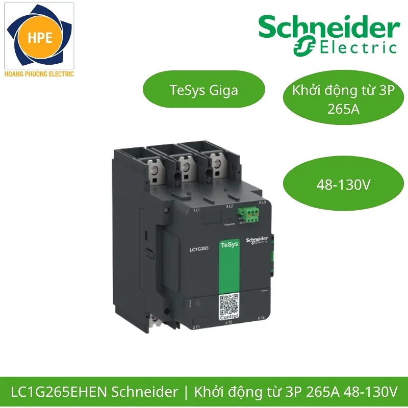 LC1G265EHEN Schneider – Contactor TeSys Giga 265A 3P Cuộn Hút 48-130VAC/DC