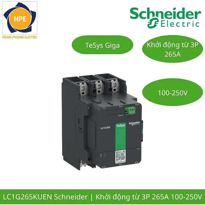 LC1G265KUEN Schneider – Contactor TeSys Giga 265A 3P Cuộn Hút 100-250VAC/DC