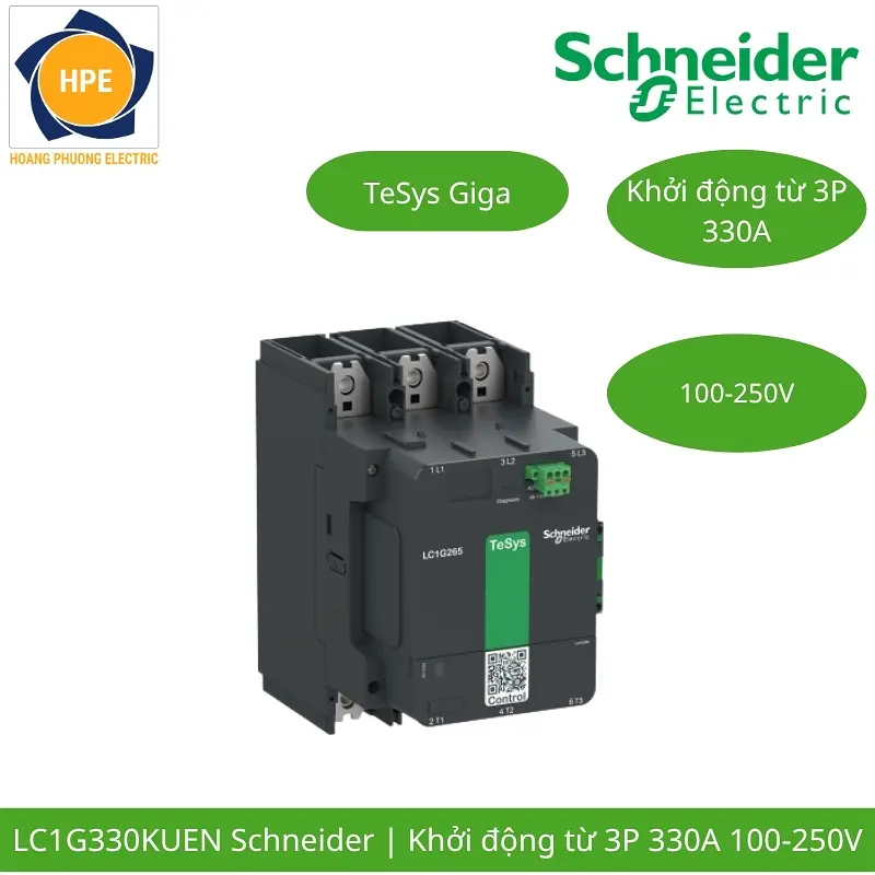LC1G330KUEN Schneider – Contactor TeSys Giga 330A 3P Cuộn Hút 100-250VAC/DC