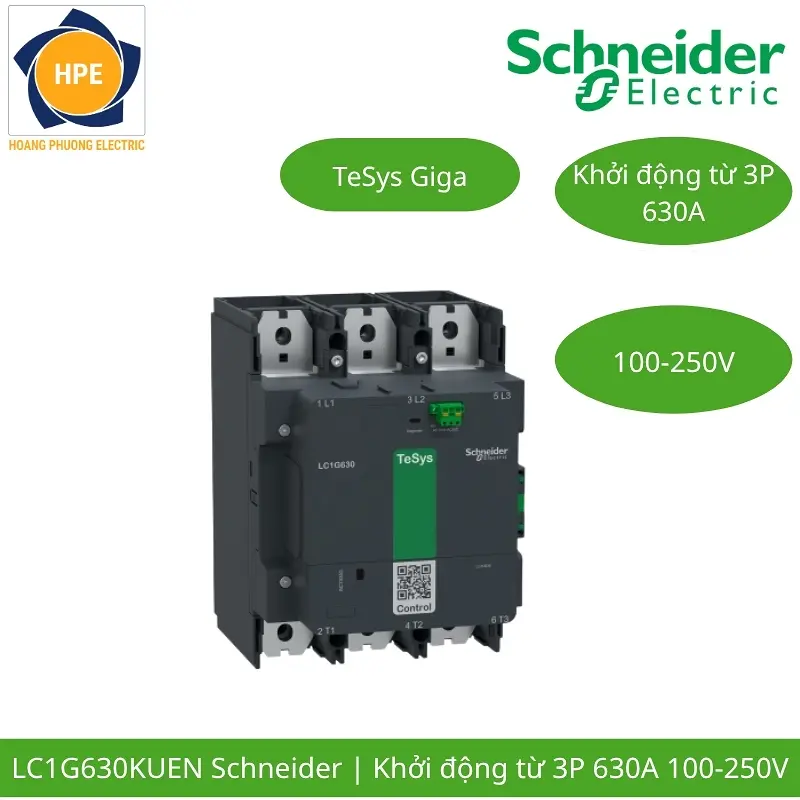 LC1G630KUEN Schneider – Contactor TeSys Giga 630A 3P Cuộn Hút 100-250VAC/DC