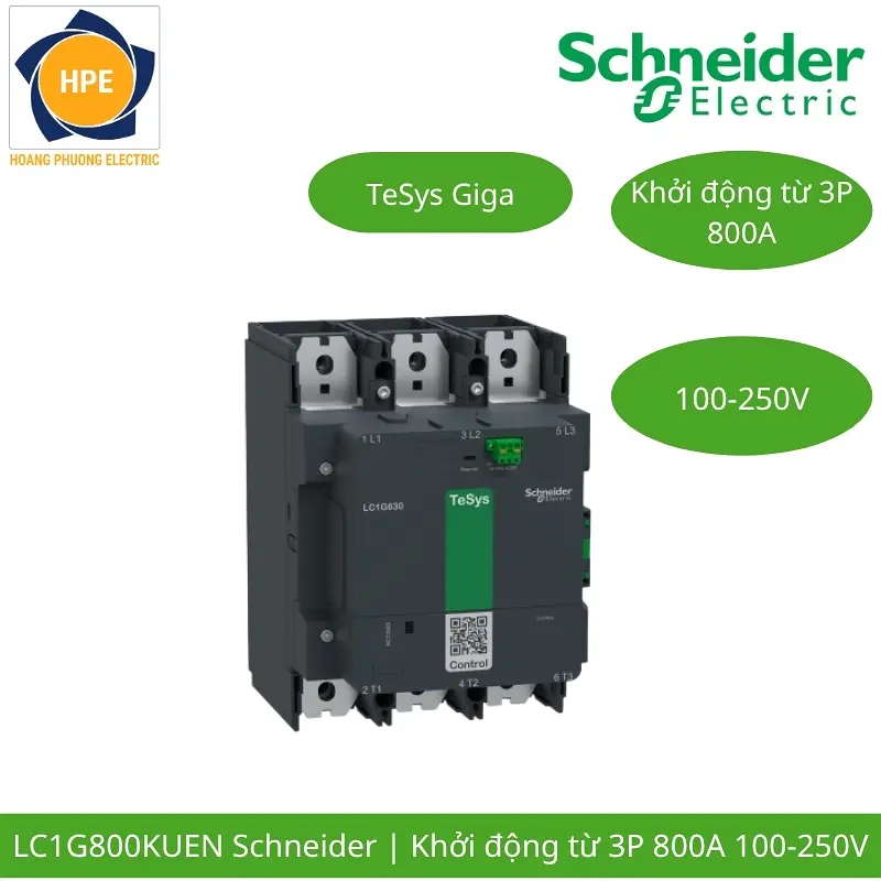 LC1G800KUEN Schneider – Contactor TeSys Giga 800A 3P Cuộn Hút 100-250VAC/DC