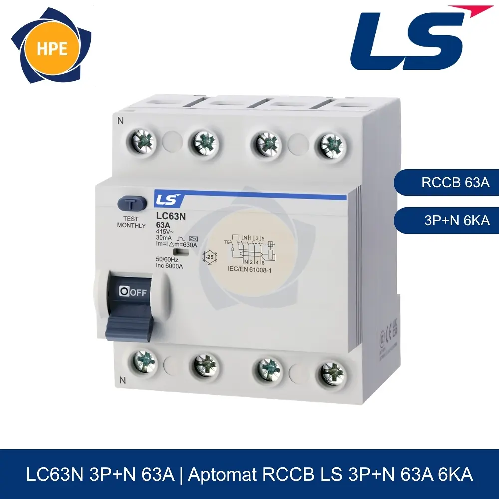 LC63N 3P+N 63A | Aptomat chống giật RCCB 3P+N 63A 6kA LS