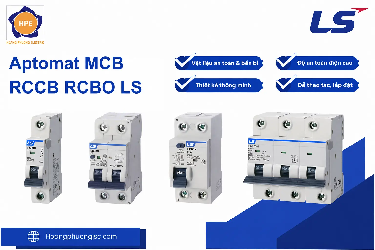 LB63HW 3P+N 32A | Aptomat chống giật RCBO 3P+N 32A 10kA LS