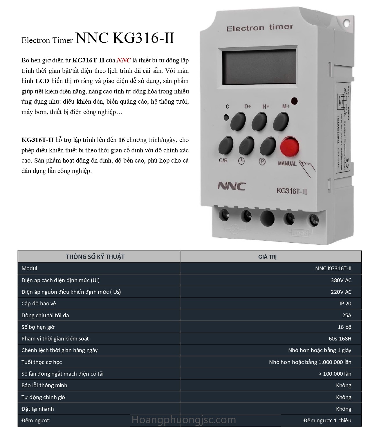 Đồng hồ hẹn giờ điện tử NNC KG316T-II