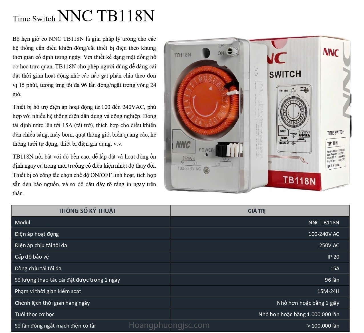 Đồng hồ hẹn giờ cơ NNC TB118N