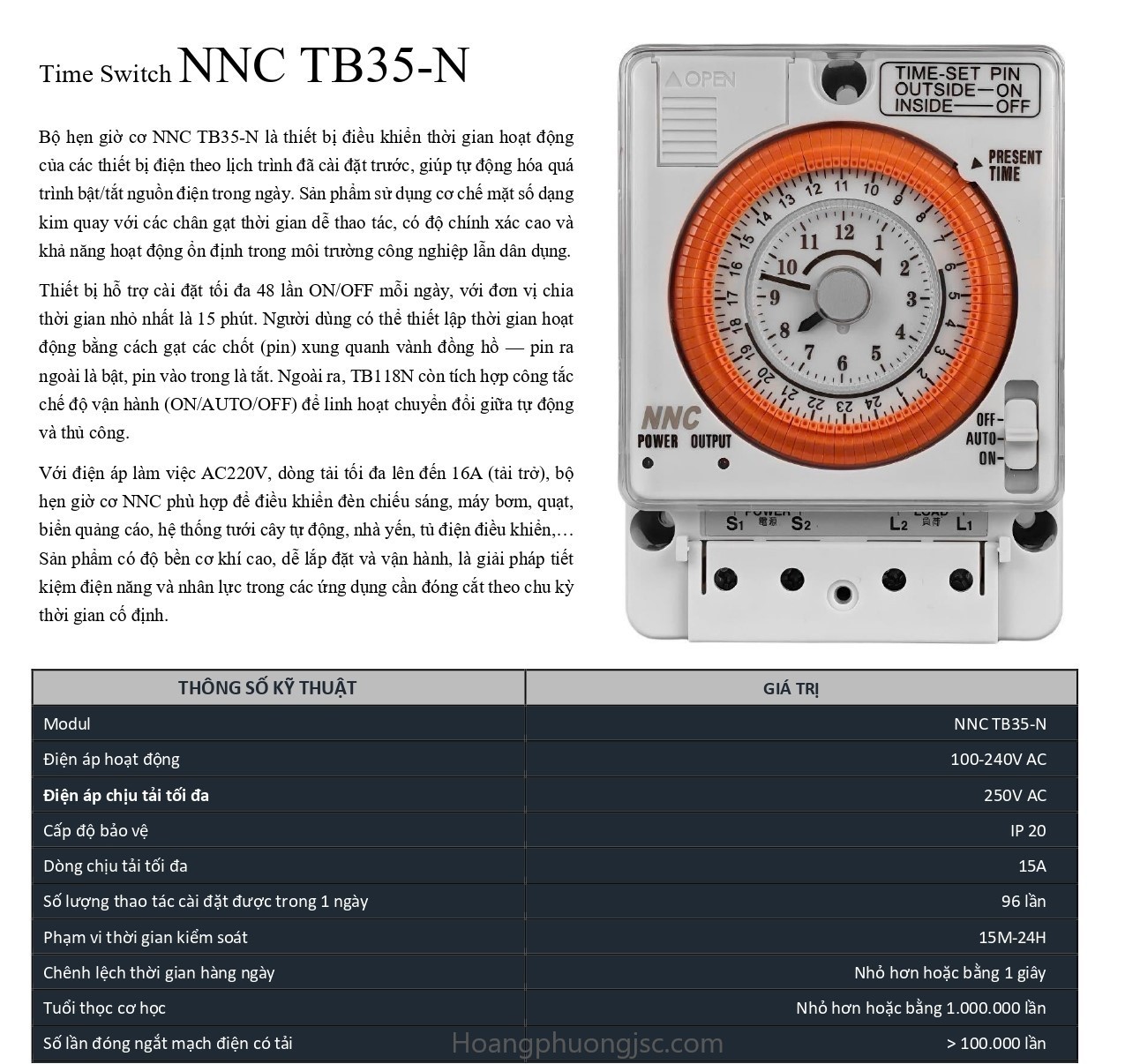 Đồng hồ hẹn giờ cơ NNC TB35-N