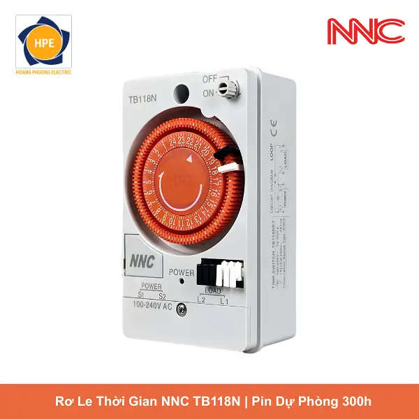 Rơ Le Thời Gian NNC TB118N Timer Cơ 24h Có Pin Dự Phòng 300h