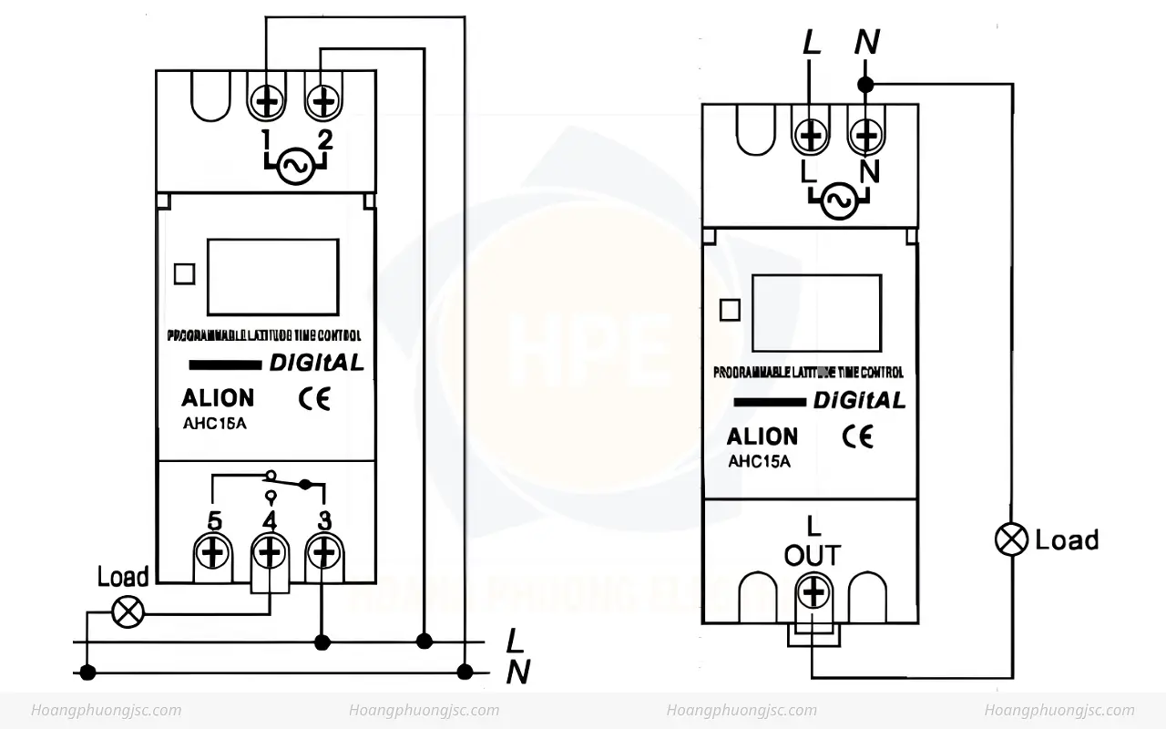 Sơ Đồ Đấu Nối Công Tắc Hẹn Giờ Điện Tử AHC15A Timer Số 1 Kênh Ray 35mm