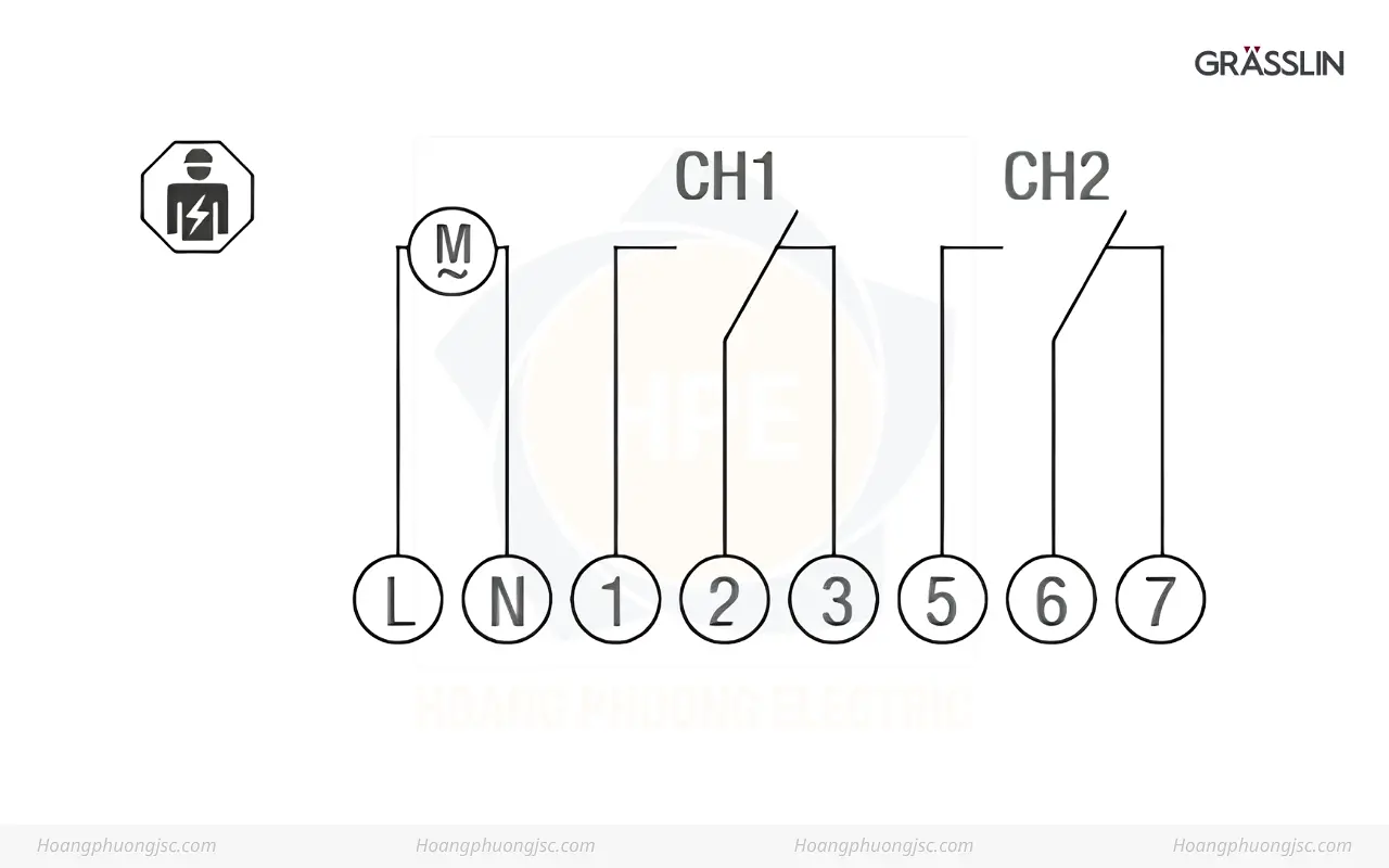 Sơ Đồ Đấu Nối Kích Thước Công Tắc Định Thời Gian Grasslin Talento Smart B25