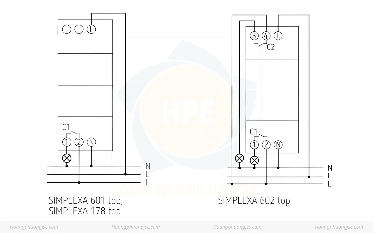 Sơ đồ cầu nối của động cơ thời gian Theben Timer 602