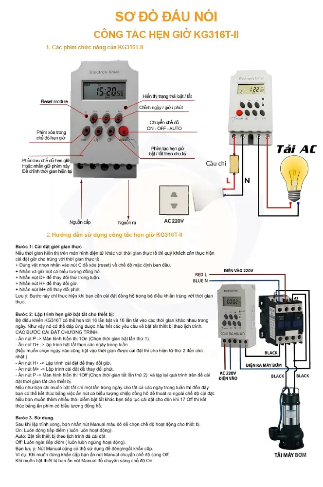 Sơ đồ đấu nối công tắc hẹn giờ KG316T-II NNC