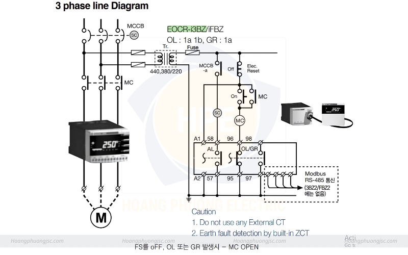 Sơ đồ đấu nối rơ le điện rử EOCR-i3BZ Schneider 