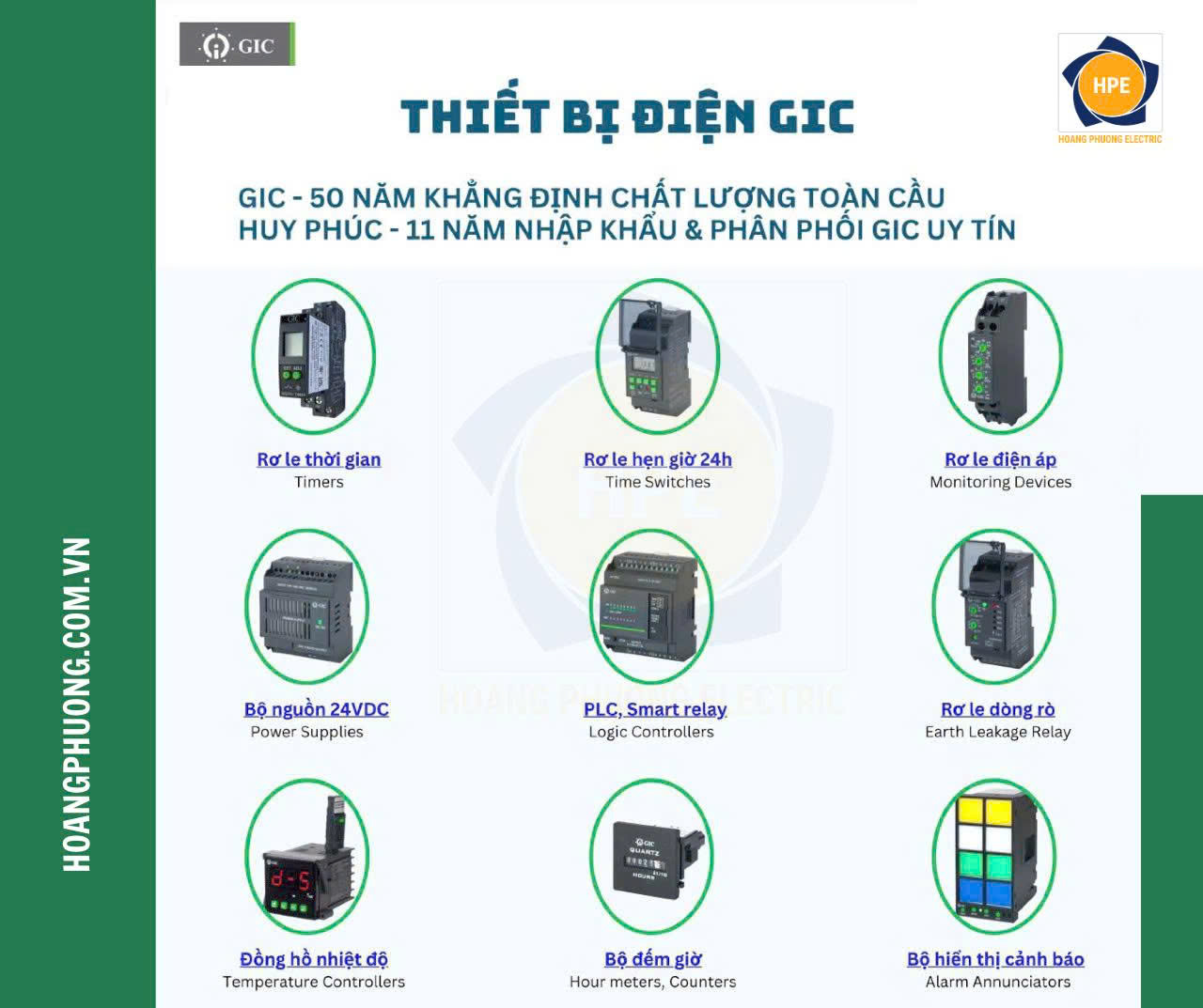 Thiết bị điện GIC India chính hãng gồm Timer, PLC Mini, Smart Relay, Counter, bộ nguồn 24VDC, rơ le điện áp và thiết bị tự động hóa công nghiệp chất lượng cao từ Ấn Độ.