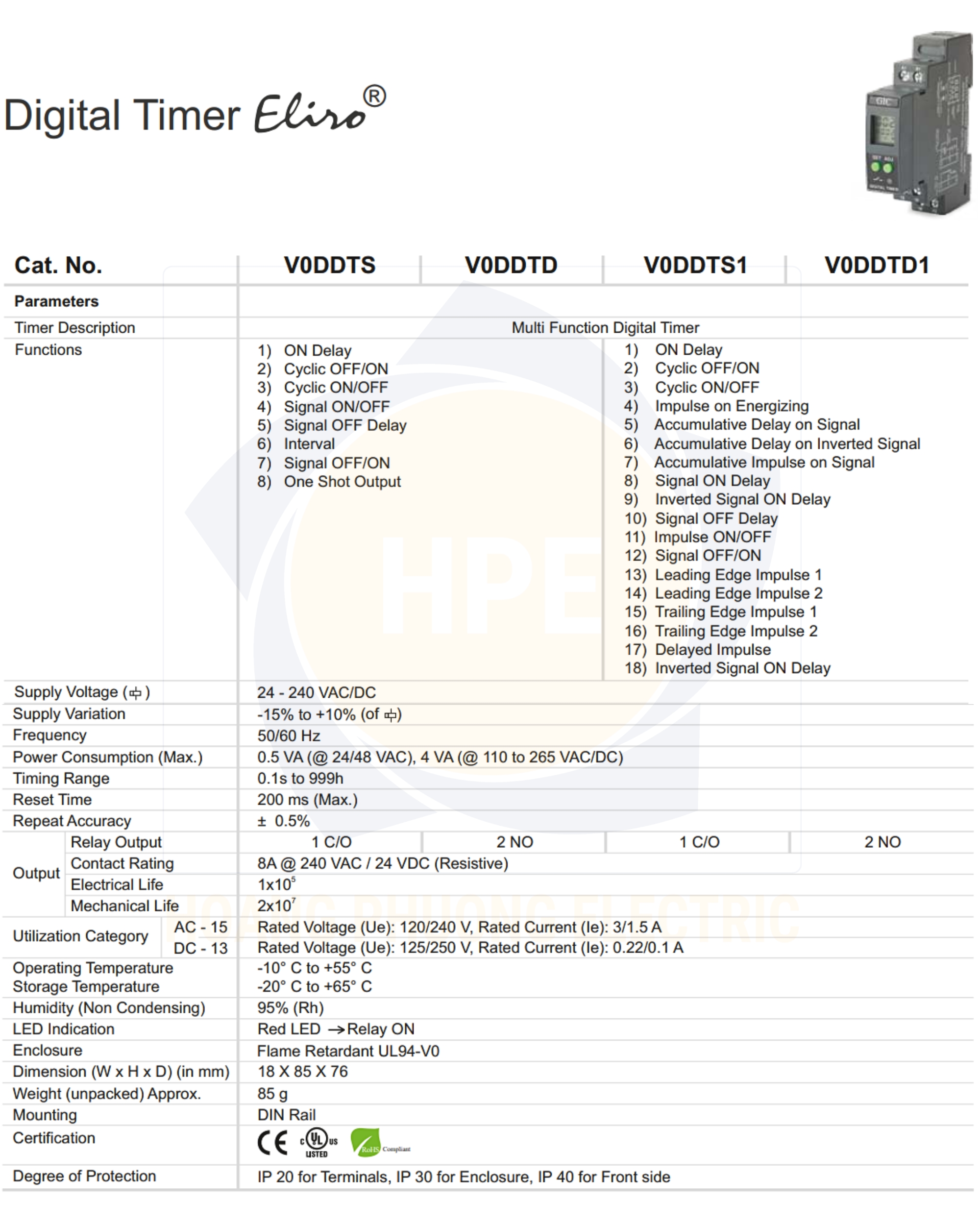 V0DDTD GIC | Rơ le cài đặt thời gian điện tử GIC 24 – 240 VAC/DC
