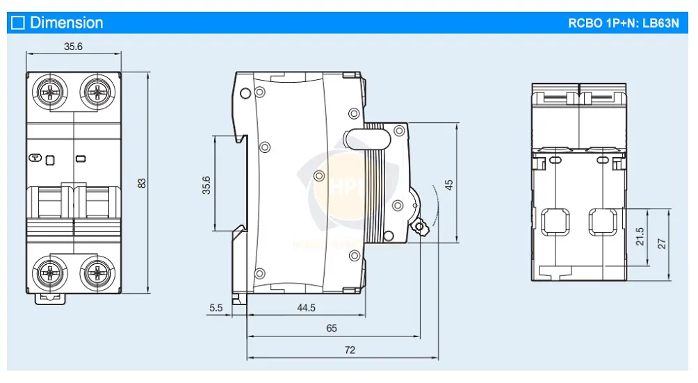 LB63N 1P+N 32A | Aptomat chống giật RCBO 1P+N 32A 6kA LS