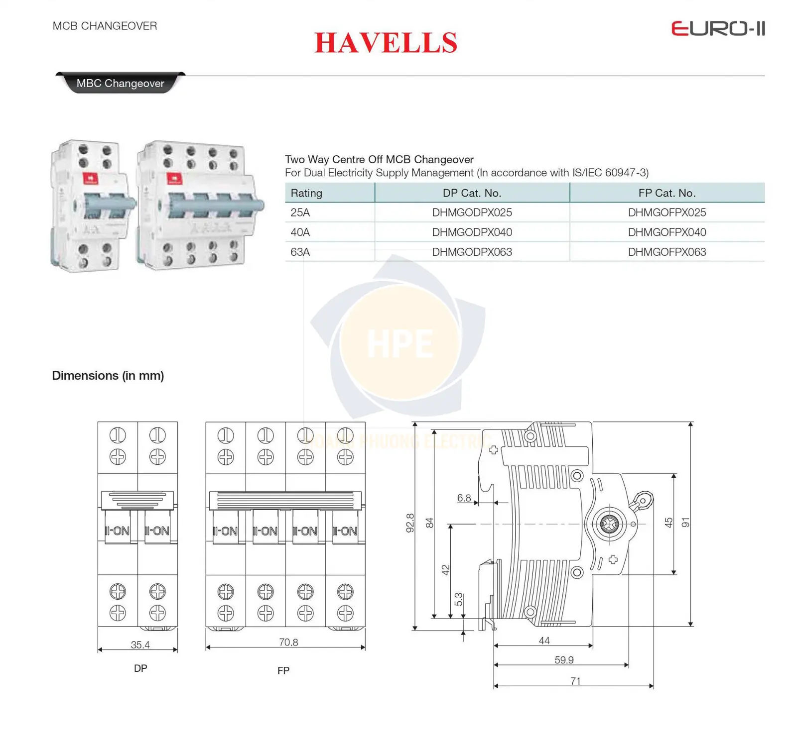 DHMGOFPX040 | Cầu dao đảo chiều Havells 4P 40A