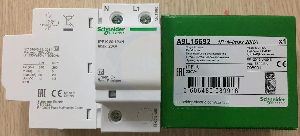 A9L15692 | Chống sét lan truyền 1P+N 20kA Schneider