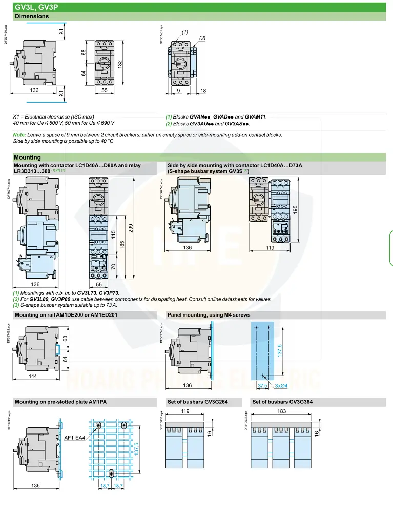 Kích thước GV3LGV3P Schneider