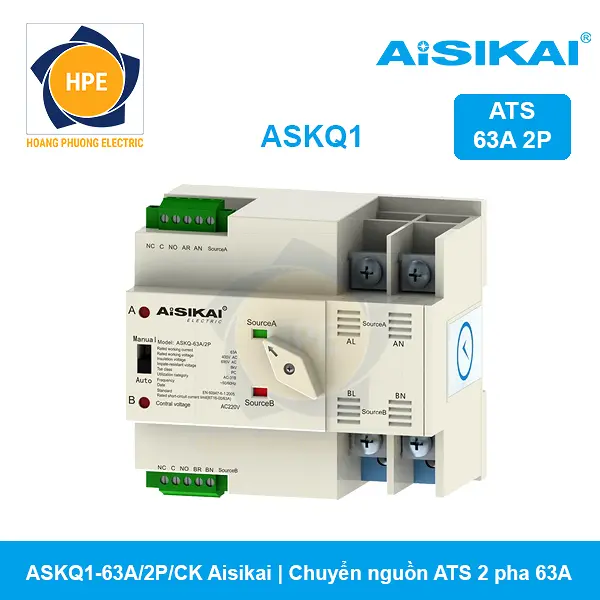 ASKQ1-63A/2P/CK Aisiaki - Bộ chuyển nguồn tự động ATS 2P 63A