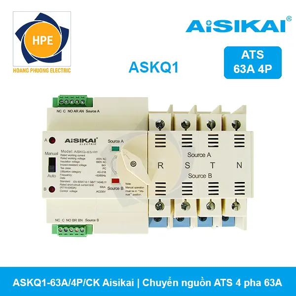 ASKQ1-63A/4P/CK Aisiaki - Bộ chuyển nguồn tự động ATS 4P 63A