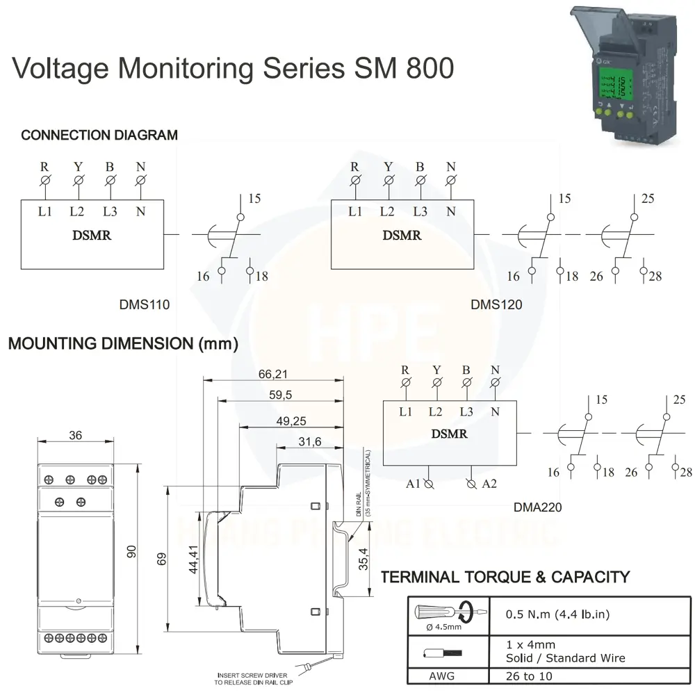 DMS120 GIC | Rơ le bảo vệ pha GIC 145-500VAC
