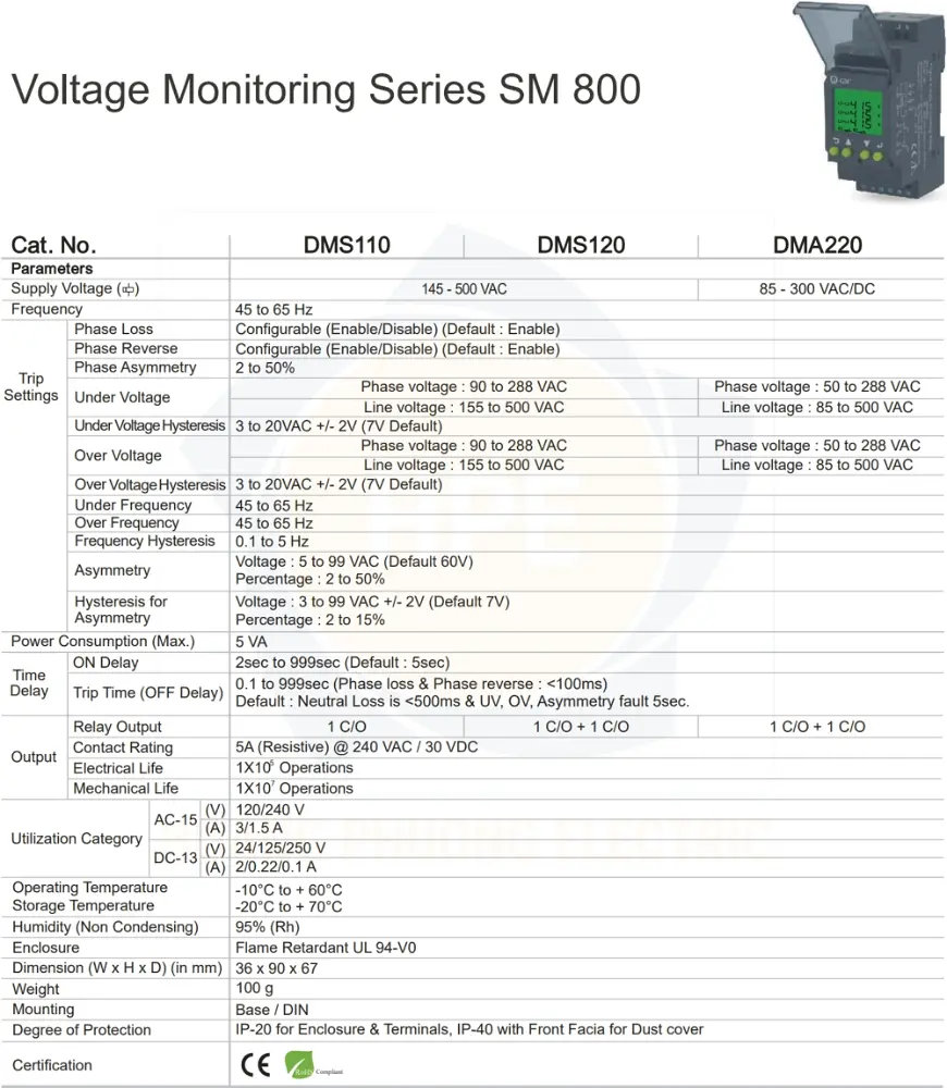 DMS120 GIC | Rơ le bảo vệ pha GIC 145-500VAC