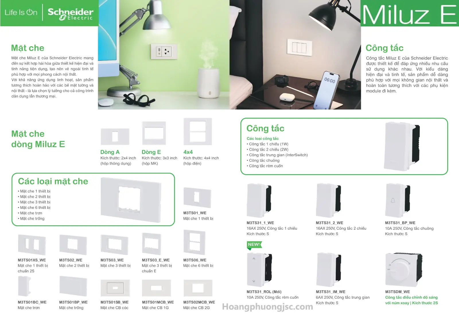 Công tắc ổ cắm Schneider Miluz E là dòng sản phẩm được Schneider Electric phát triển dành cho nhà ở, căn hộ, văn phòng và công trình thương mại với tiêu chí thiết kế đẹp – chất lượng cao – giá thành hợp lý