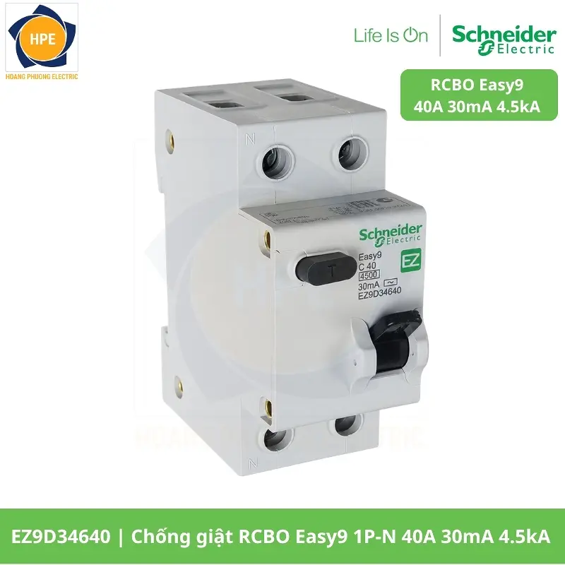 EZ9D34640 Chống giật RCBO Easy9 1P-N 40A 30mA 4.5kA
