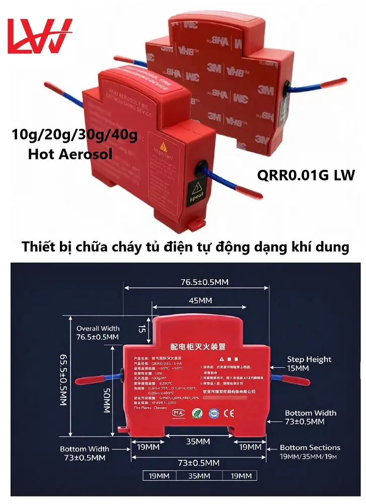 QRR0.01G LW – Thiết bị tự động chữa cháy khí dung (Aerosol) Mini cho tủ điện