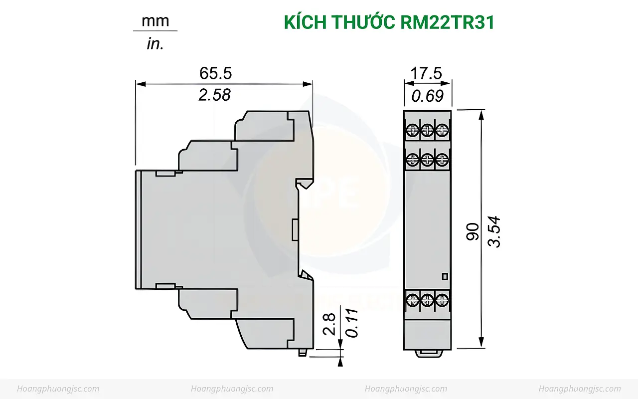 Kích thước Rơ-le bảo vệ RM22TR31 Schneider