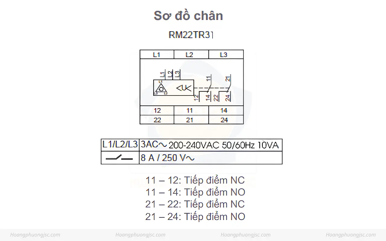 Sơ đồ đấu dây Rơ le bảo vệ điện áp Schneider RM22TR31