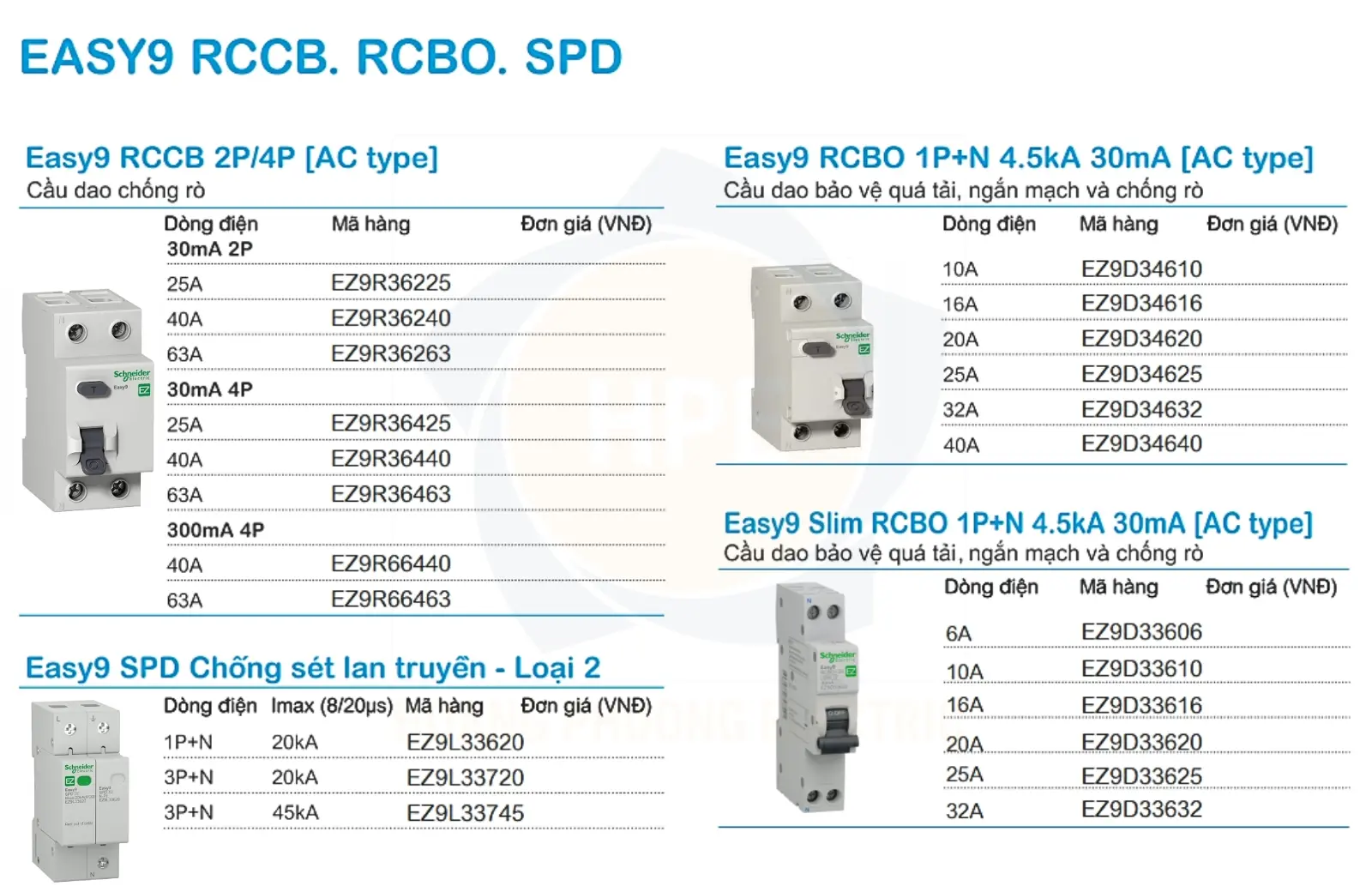 EZ9R36225 | Chống giật RCCB Easy9 2P 25A 30mA