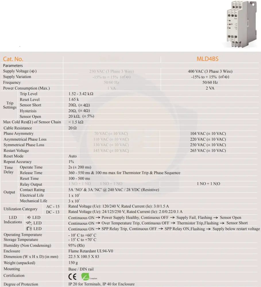 MLD4BS GIC | Rơ le bảo vệ điện trở nhiệt PTC GIC 400 VAC