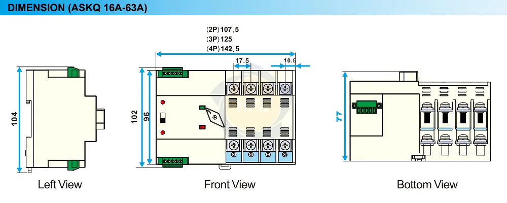 ASKQ1-63A/2P/CK Aisikai | Chuyển nguồn ATS 2 pha 63A