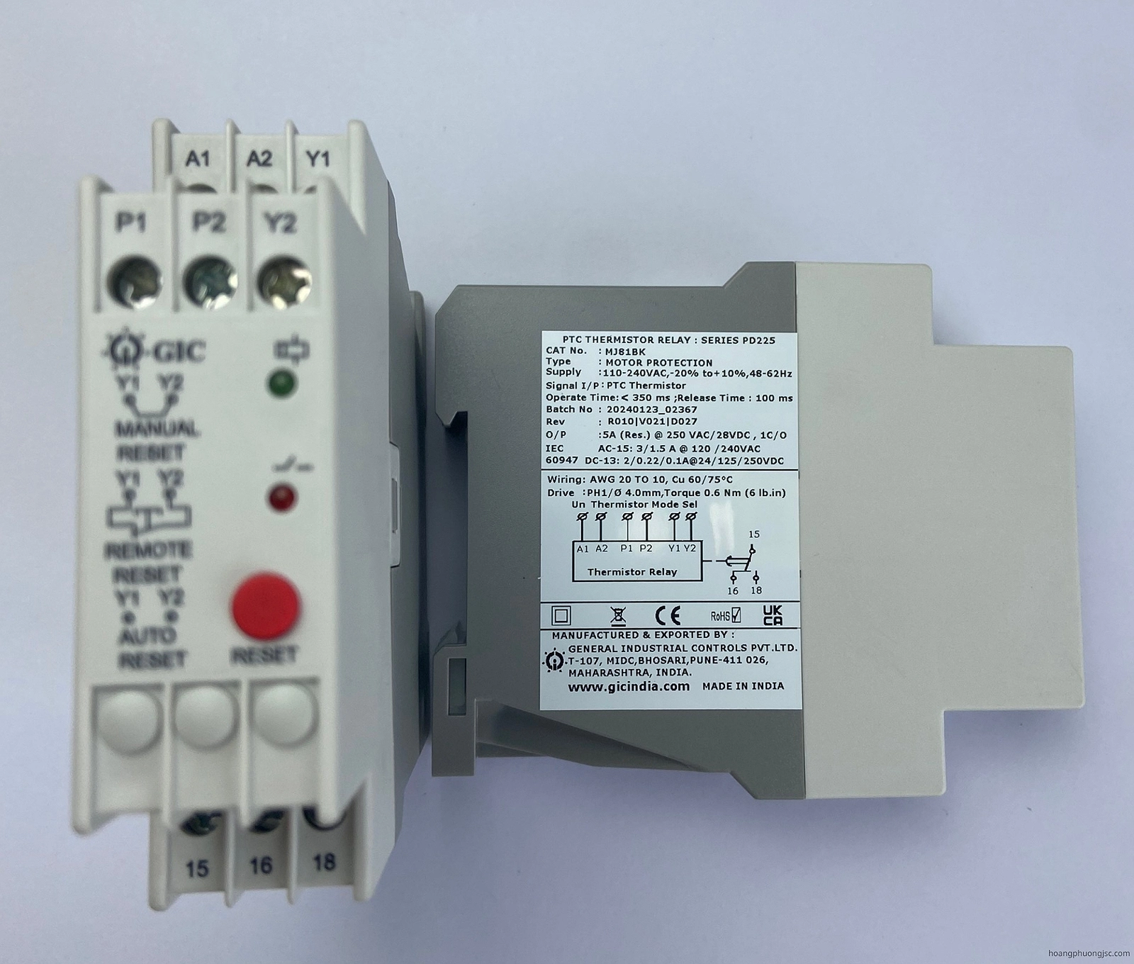 MJ81BK GIC | Rơ le bảo vệ điện trở nhiệt PTC GIC 110 – 240 VAC