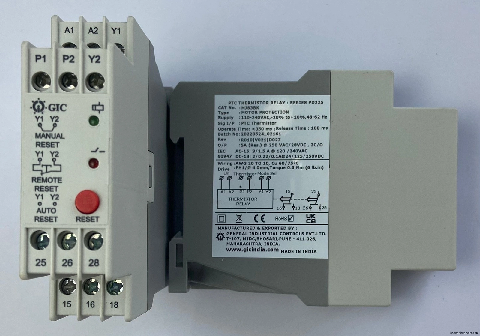 MJ83BK GIC | Rơ le bảo vệ điện trở nhiệt PTC GIC 110 – 240 VAC
